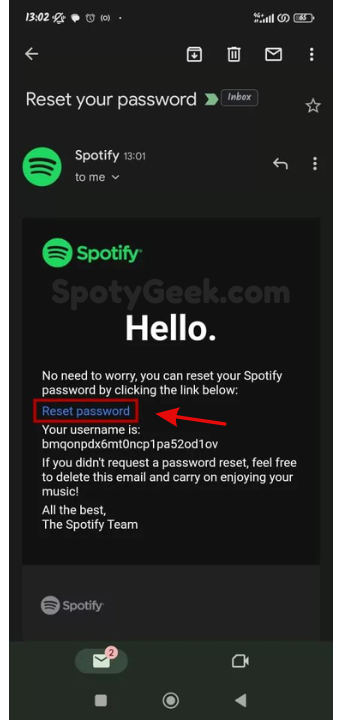 Spotify Password Reset Link